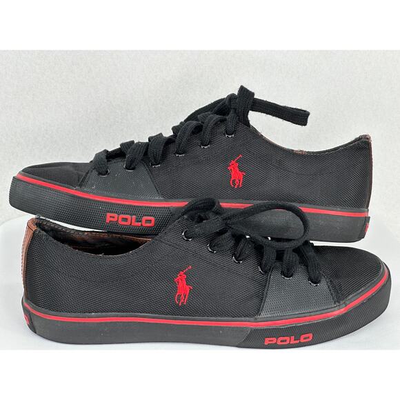 Polo by Ralph Lauren Cantor Low Black w/Red Trim Canvas Sneakers Size 10.5 D - Picture 4 of 7